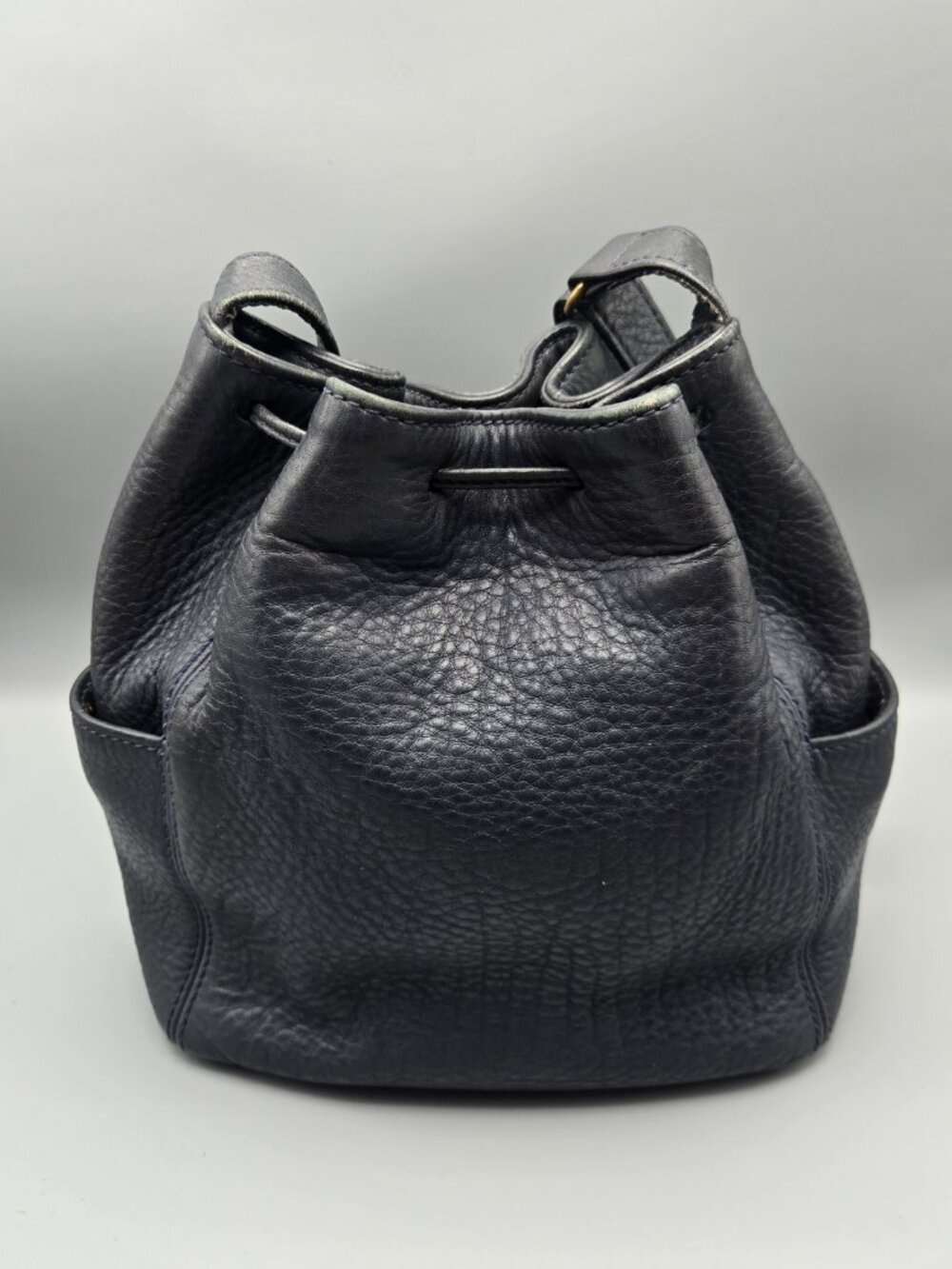 Vintage Coach Sonoma Pocket Drawstring Bucket Bag Navy Pebbled Leather 4926 OG - Picture 3 of 8